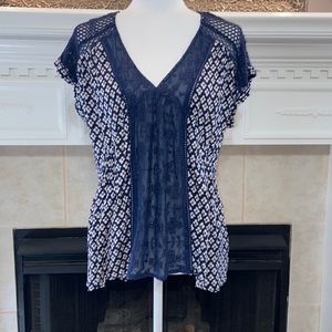 Miss Me Baby Doll Top with Lacey Front Placket and Crochet Shoulders